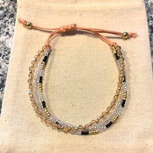 NWOT Pura Vida pink , crystal black and gold 3 row bracelet